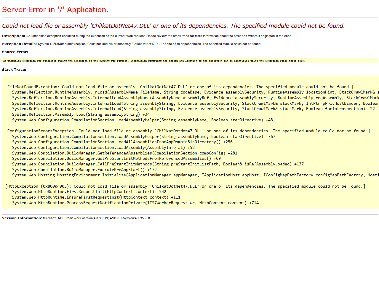 Could not load assembly ChilkatDotNet47.DLL