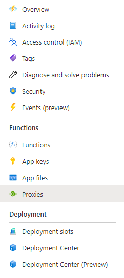 Proxies menu item in Azure Portal